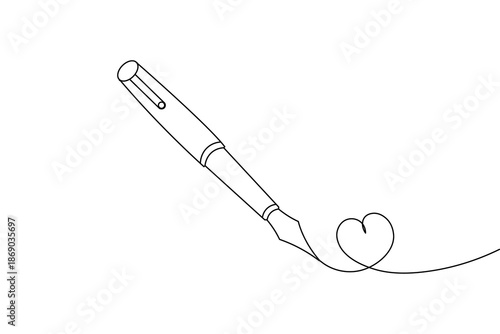 A simple and elegant one line art illustration of a pen drawing a heart. Perfect for themes of romance, correspondence, poetry, and creative expression in a contemporary minimalist style.