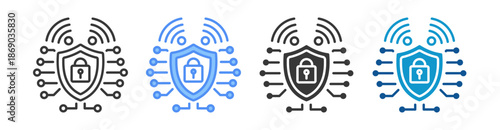 Network Security Icon Set Vector Collection Isolated In Black And White