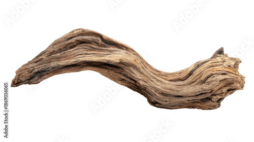 Driftwood branch with weathered texture and organic shape, isolated for nature and decoration concepts