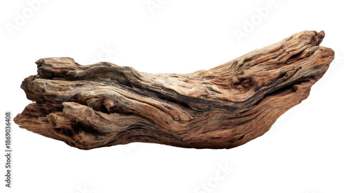 Weathered driftwood piece with natural texture. Organic wood providing rustic, natural element, isolated on transparent background