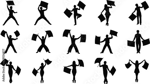 Shopping people silhouette collection showing men and women holding bags, consumer behavior, retail sales, fashion purchase, and customer lifestyle concepts