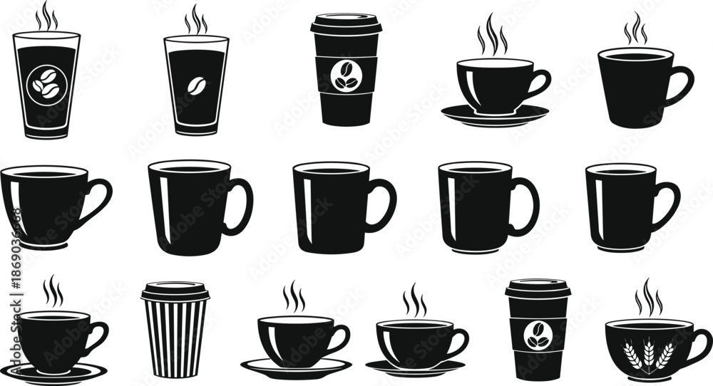 custom made wallpaper toronto digitalSilhouette icons of fifteen coffee cups and mugs in various styles, ideal for branding, menu, and graphic design use