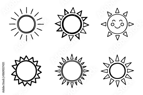 Hand drawn sun icon set collection for summer weather design