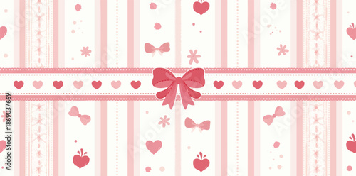Whimsical Pink Pattern: A charming and romantic pattern of pink ribbons and hearts, creating a dreamy and delicate ambiance.