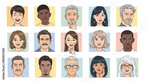 Diverse Group of People Avatars Representing Various Ages and Ethnicities.