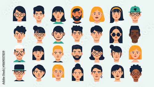 Diverse Group of People Faces Avatar Collection.