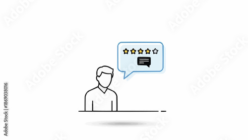 Customer feedback with star rating and speech bubble icon.