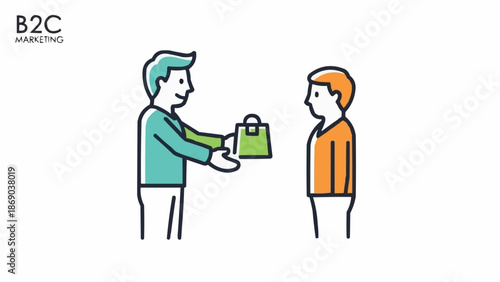 Customer receives a shopping bag from a marketer.