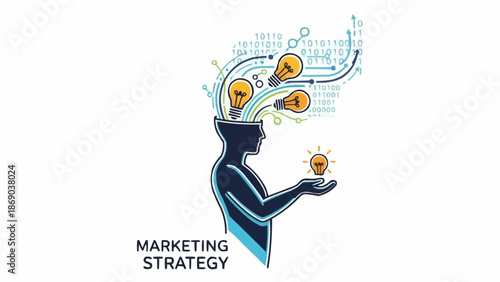 Creative Marketing Strategy Concept with Human Silhouette and Light Bulbs.