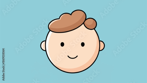 Cute cartoon baby face with brown hair and smiling expression.
