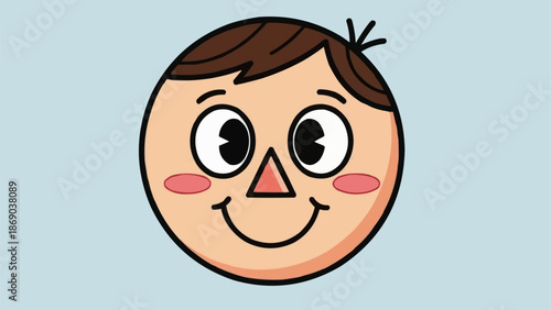 Cute Cartoon Boy Face with Big Eyes and Smiling Expression.