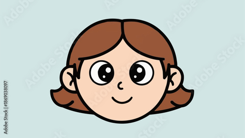 Wallpaper Mural Cute Cartoon Girl Face with Big Eyes and Smiling Expression. Torontodigital.ca