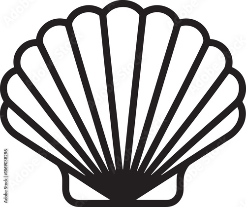 Seashell line art silhouette scallop shell ocean beach summer vacation nature marine icon art