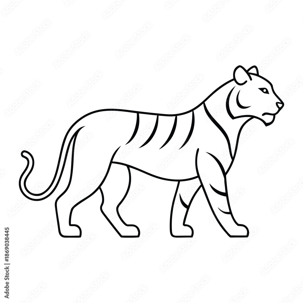 Fototapeta premium Minimalist Tiger Outline Vector Icon for Safari and Wildlife Branding 