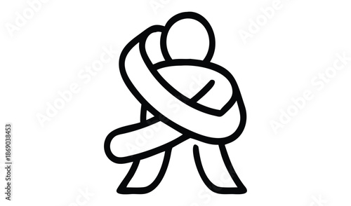 Abstract Figure Hugging Itself, Self Love Symbol, Embrace Line Art