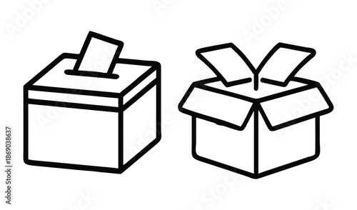 Ballot Box and Open Cardboard Box Icons: Voting vs Delivery Concepts