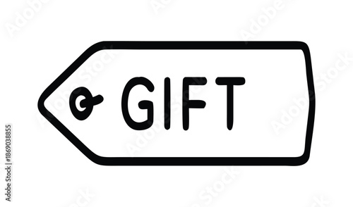 Simple black and white gift tag with the word GIFT, isolated on white background