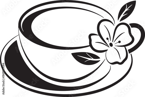 Solid black silhouette of teacup with steam transforming into hearts for love