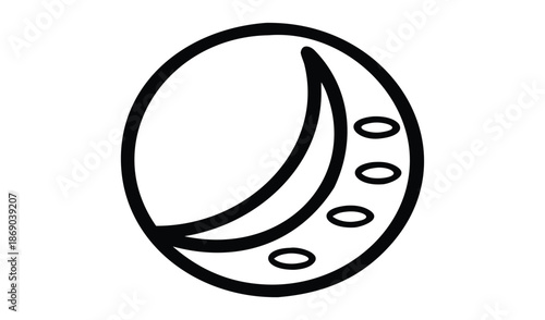 Abstract Moon Crescent Icon with Stars in Simple Line Art Style