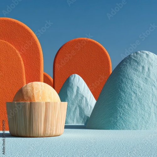 Abstract Geometric Shapes with Orange and Blue Tones