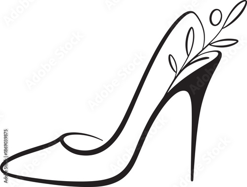 Woman fashion stiletto shoe with decorative floral plant elements for elegant design