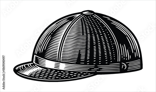 Engraved Jockey Riding Cap on White Background, Vintage Style