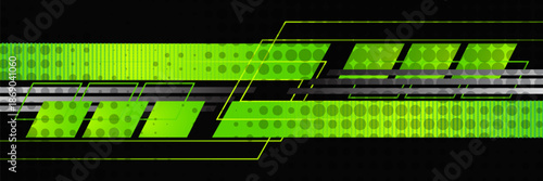 Futuristic green and black abstract gaming banner design with metal technology concept