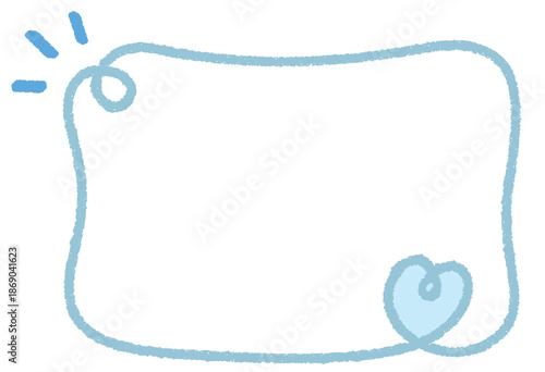 クレヨンラインのカーリーハート四角フレーム/くすみブルー