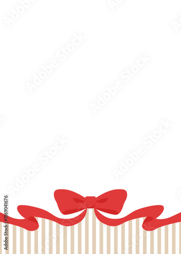 リボンのデコレーションフレーム、ストライプ柄の背景、縦向き
