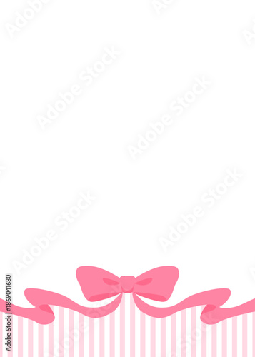 リボンのデコレーションフレーム、ストライプ柄の背景、縦向き