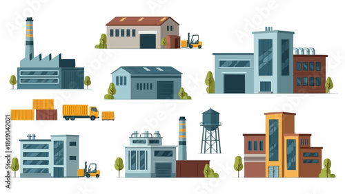 Collection of Industrial Factory Buildings and Warehouses.