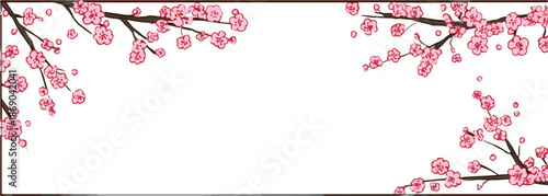 Różowe kwiaty wiśni na gałązkach tworzące ramkę na przezroczystym tle, idealne do dekoracji.