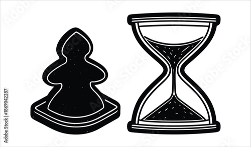 Chess Pawn and Hourglass Silhouette Icons Representing Time and Strategy