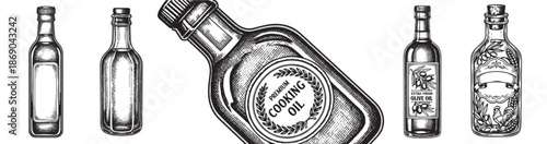 Cooking oil bottle engraving illustration for food packaging