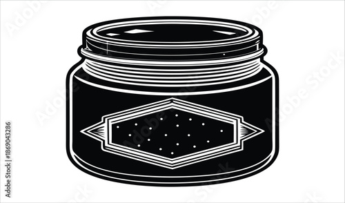 Vintage Jar with Ornate Label Vector Illustration, Retro Glass Container Outline