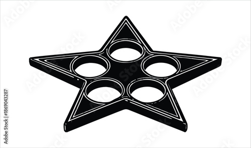 Black Star Shaped Brass Knuckles on White Background, Dangerous Weapon