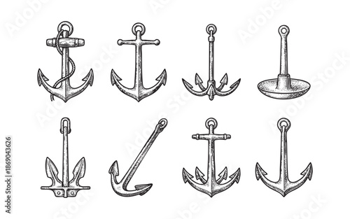 nautical anchor illustrations in various vintage styles including classic, admiralty