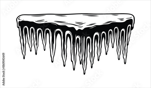 Melting Icicles Hanging on White Background, Dripping Water Drops, Winter Season