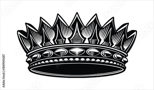 Intricate Royal Crown Symbol Vector Art, Black and White Regal Emblem