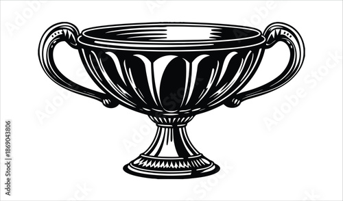 Classic Trophy Cup with Handles Vector Illustration, Symbol of Victory and Achievement