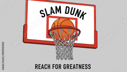 Basketball going through hoop net illustration.