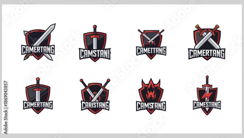 Collection of Medieval Shields with Swords Emblems.