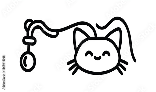 Cute cartoon cat playing with a ball of yarn happily