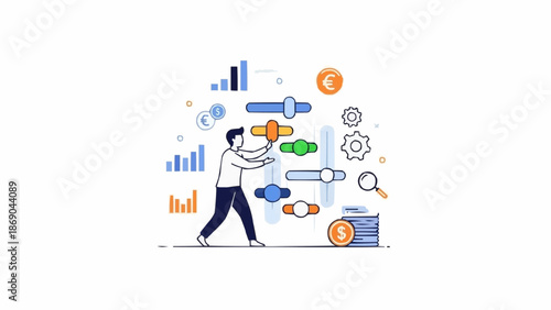 Man adjusting sliders for financial growth and business analytics.