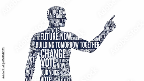 Human Silhouette Filled with Motivational Text and Pointing Finger.