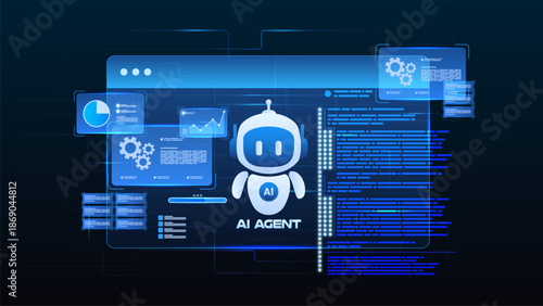 AI workflow automation artificial intelligence. ai agent network diagram dashboard machine learning flow process and automation system.