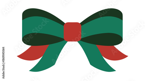 Nœud décoratif de Noël vert et rouge, illustration graphique vectorielle isolée sur fond transparent pour emballages cadeaux festifs.