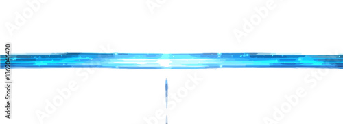 Élément graphique abstrait de barre lumineuse bleue transparente, créant une atmosphère futuriste et numérique sur fond blanc.