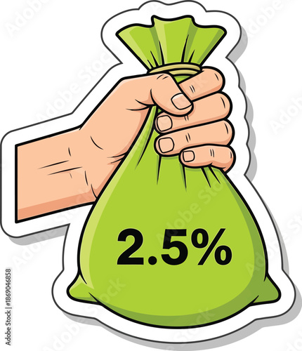 Hand Holding Money Bag with 2.5% Investment Return