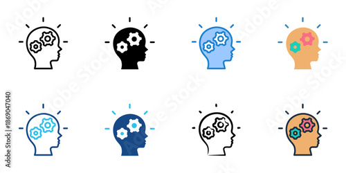 Cognitive development icons set multiple style collection. Editable stroke 
